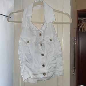 Retrofete White Denim Top Open Back